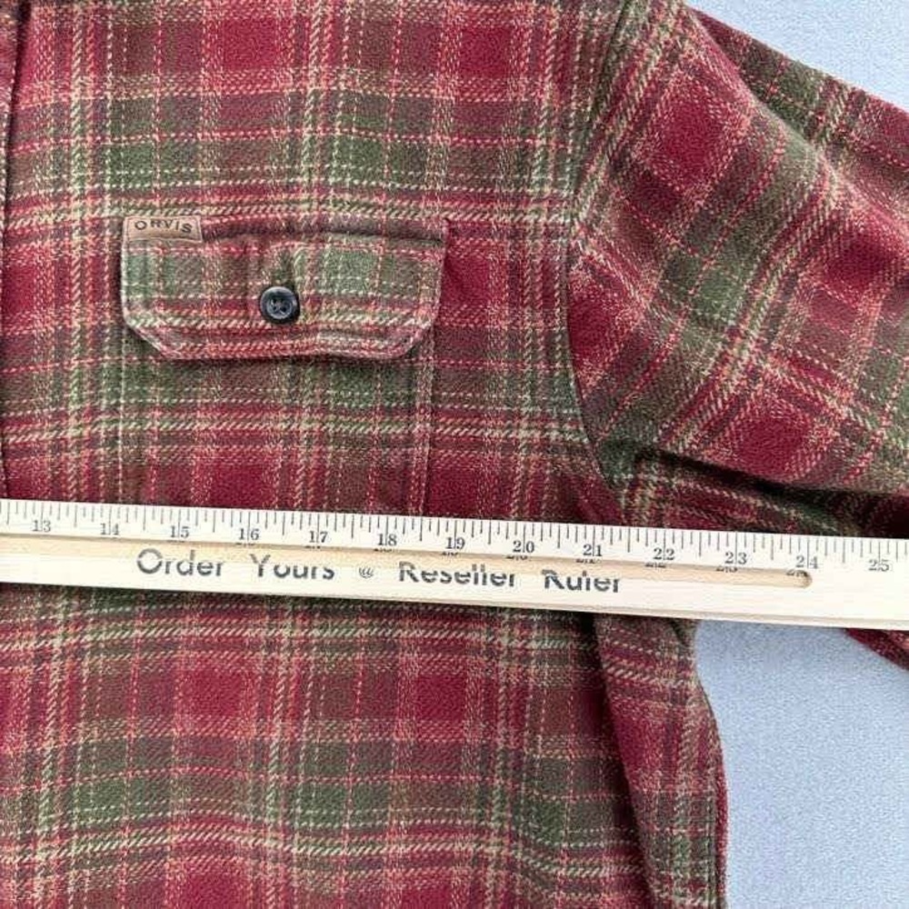 Orvis Heavyweight Red Green Plaid Flannel Button Up Shirt Jacket‎ Pockets XL - Picture 4 of 10
